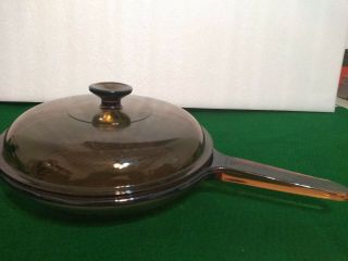 Corning Ware Usa Vision Amber 10 " Waffle Bottom Skillet Frying Pan With Lid