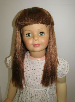 Vintage Doll Ideal Patti Playpal Auburn Red Long Hair Walker W/ Dress 1960s 35”