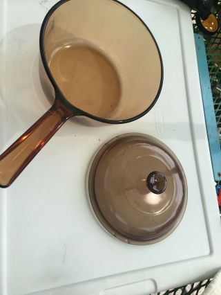Corning Ware Visions Amber 1.  5l Glass Sauce Pan/pot W/ Lid