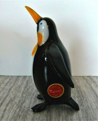 Murano Glass Penguin Figurine Sculpture Made In Italy 3.  25 " W/tag