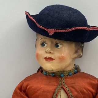 Antique Paper Mache And Cloth Revolutionary Soldier Doll Silk Clothing