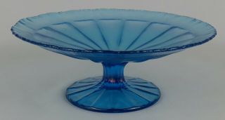 Vintage Blue Depression Carnival Glass Pedestal Nut & Candy Dish