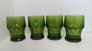 4 Vintage Olive Green Georgian Drinking Glasses 4 1/2  Tall Mcm