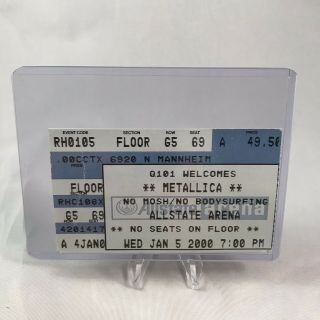 Metallica Allstate Arena Rosemont Il Concert Ticket Stub Vintage January 5 2000