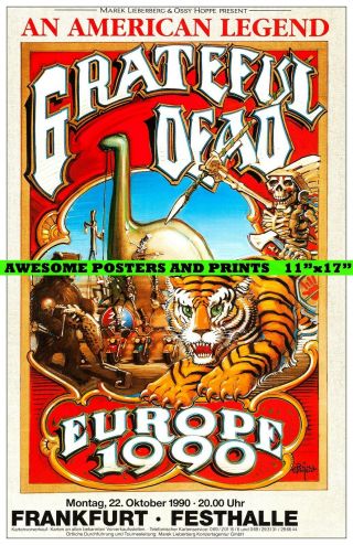 Rare Grateful Dead Europe 1990 Without A Net Tour Concert Poster Reprint 11 " X17 "