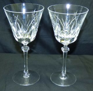 Vtg 1980s Pair Lenox Charlotte Cut Crystal Glass 8 " Water Goblets Wine Stems Set