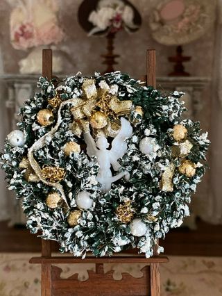 Miniature Dollhouse Vintage & Artisan Christmas Angel Holiday Decor Wreath 1:12