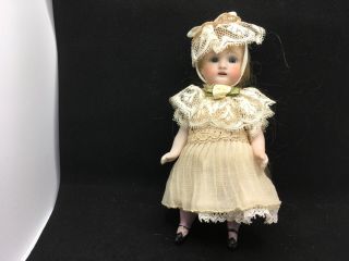 Antique German 5 1/2” Kestner? Heubach? Bisque Mignonette Dollhouse Jointed Doll
