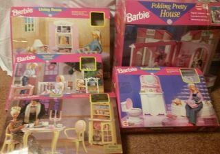 Barbie Folding Pretty House 16961 Plus 4 Add On Rooms Of Furniture In Boxes