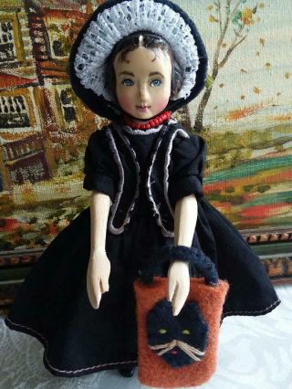 Happy Halloween Hitty,  Hand Carved Wood Doll By Vivian