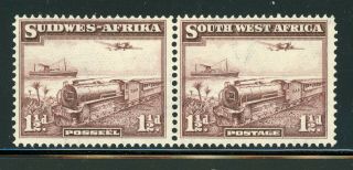 South West Africa Mnh Selections: Scott 110 1½p Violet Brown Pair Cv$30,