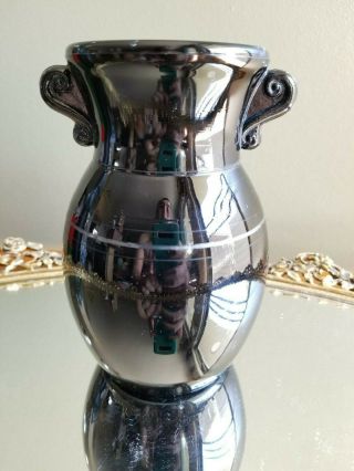 Vintage Le Smith Art Deco Black Amethyst Sterling Rim Vase Depression Glass Mcm