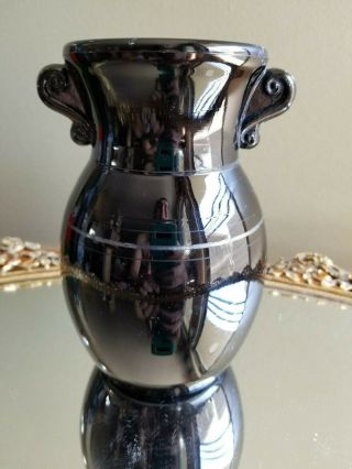 Vintage LE Smith Art Deco Black Amethyst Sterling Rim Vase Depression Glass MCM 2