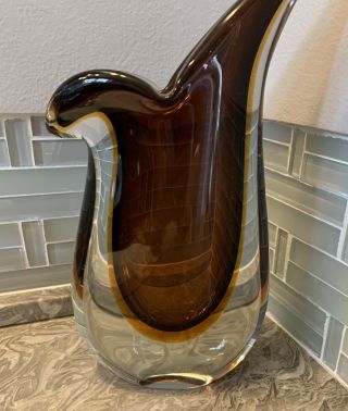 Murano/ Venetian Art Glass Form Bud Vase Brown Amber Modern
