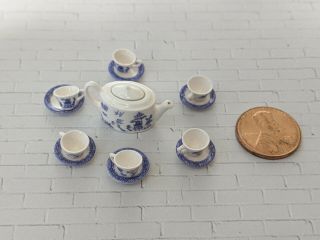 Doll House Miniature Stokesay Ware Blue Willow Tea Set