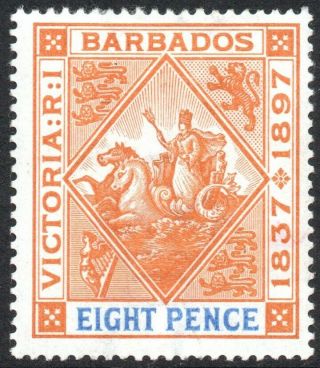 Barbados - 1897 - 98 Jubilee 8d Orange & Ultramarine Sg 122 Mounted V41869
