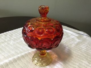 Moon And Stars Red/orange Glass Amberlina Candy Dish With Lid