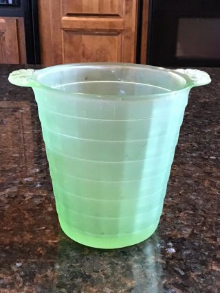 Vtg Frigidaire Anchor Hocking Green Frosted Vaseline Glass Icerver Ice Bucket
