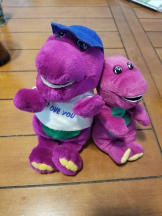 Two Vintage Plush Barneys 6” And 4 " Purple Dinosaur Stuffed Animal Doll
