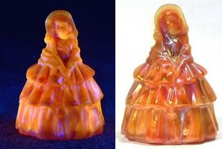 Boyd Glass Made In 1986 Colonial Lady Doll Bell Louise Carnival Slag Orange Fund