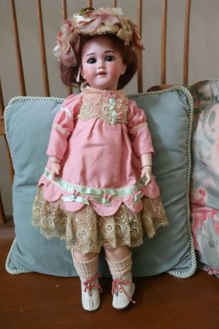 Simon & Halbig Antique German Bisque Doll Jointed 20 Inches Pink Dress