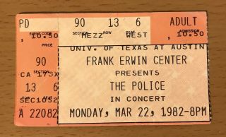 1982 The Police Austin Texas Concert Ticket Stub Ghost In The Machine Tour Sting
