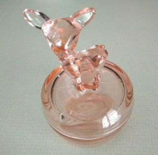 Vintage Jeanette Pink Depression Glass Covered Candy Dish W/bambi Deer Fawn Lid