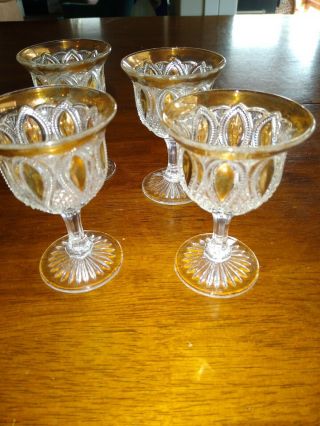 4 Antique Eapg Us Glass Jersey Loops Drops Wine Cocktail Glass Stem