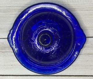 Vintage Cobalt Blue Glass Childs Size Covered Butter Dish
