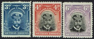 Southern Rhodesia 1924 Kgv Admiral 3d 4d And 6d