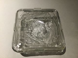 Vintage Square Federal Clear Ribbed Glass Refrigerator Dish Vegetables On Lid