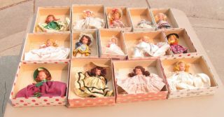 14 Vintage Nancy Ann Storybook Dolls In Boxes