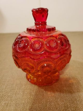 Vintage Moon&stars Glass Amberia Red Orange Yellow Candy/covered Dish L.  E.  Smi