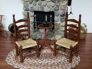 Dollhouse Miniature Artisan George Hoffman 2 Side Chairs Rush Seat Signed 1:12 2