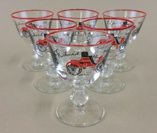 Vintage Libbey Packard Cordial Glasses Red Rim Automobile Cocktail (set Of 6)
