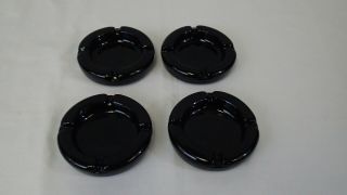 Set Of 4 Vintage Black Amethyst Glass Art Deco Style Round Ashtrays 4 1/2 " Dia
