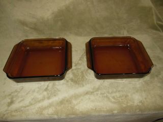 Anchor Hocking Square Baking Dish/amber Glass 435 1.  5 Qt Ovenware Usa /2 Dishes