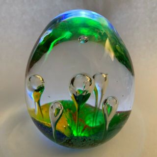 Vintage Glass Hand - Blown Controlled Bubble,  Egg Shaped,  Multicolored,  Paper Weight