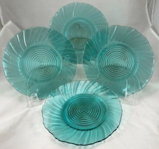 Set 4 Jeannette Swirl Ultramarine B&b Plates Depression Glass