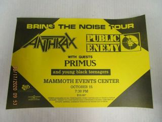 Anthrax/public Enemy Vtg Vintage Flyer Poster Denver Oct.  15,  1991 Mammoth