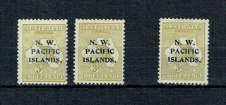 N.  W.  P.  I.  1915 - 16 - 3d Yellow - Olive Sg 96 - 2 Mounted And 1 Stamps