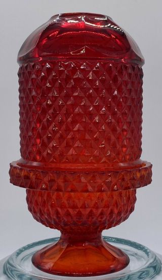 Vintage Viking Glass Diamond Point Glimmer Fairy Lamp Ruby Red Candle MCM 2