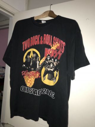 2003 - 2004 Kiss & Aerosmith Concert Tour T - Shirt 2 Sided Graphic Cities Men Xl