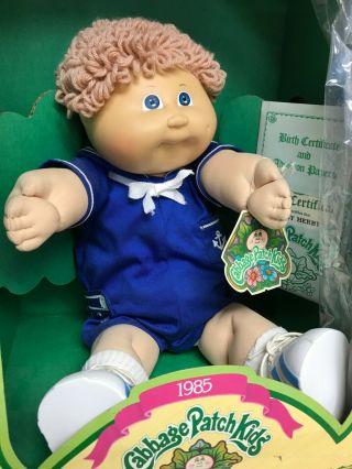 Vintage 1985 Cabbage Patch Doll Boy Blond Hair Blue Eyes " Kirby Herby " Unique