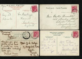 Ceylon - Malaya - 1906 To 1911 - Ke Vii - 4 Postcards - With Ipoh & Colombo Cds