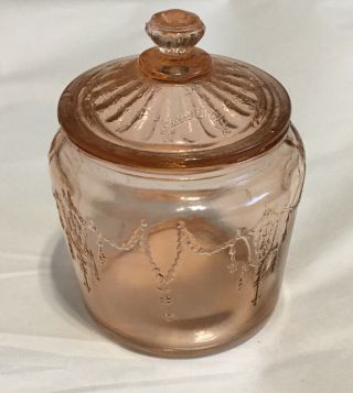 Pink Depression Miniature Doll Size Glass Cookie Jar,  Pitcher,  4 Glasses 2