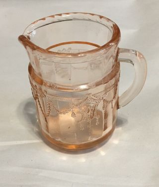 Pink Depression Miniature Doll Size Glass Cookie Jar,  Pitcher,  4 Glasses 3