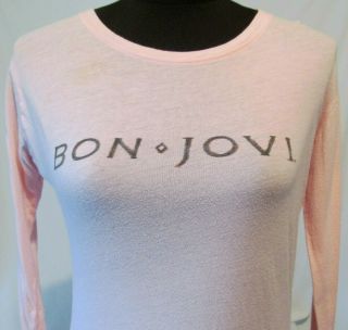 Bon Jovi Womens Pink Long Sleeve Concert Tee Shirt Size Medium 100 Cotton