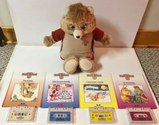 Vintage Teddy Ruxpin Worlds Of Wonder Bear 4 Books And Tapes 1985