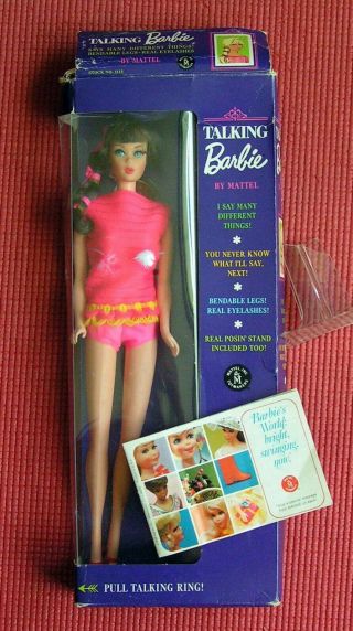 1968 Talking Barbie Doll With Outfit,  Booklet & Box.  Stock 1115